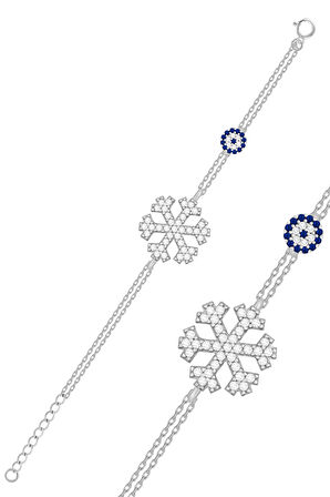 925 Ayar Gümüş Kar Tanesi Bileklik Zirkon Taşlı Rodyumlu ST220