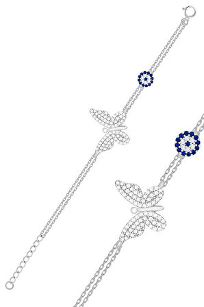 925 Ayar Gümüş Rodyumlu Zirkon Taşlı Kelebek Bileklik ST228