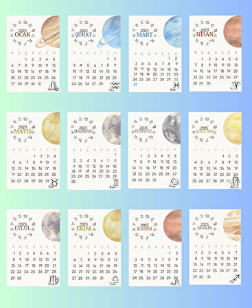 2025 Takvim - Astroloji Burç Ve Gezegenleri Standlı Masaüstü Takvim- Ahşap Telefon Tutucu