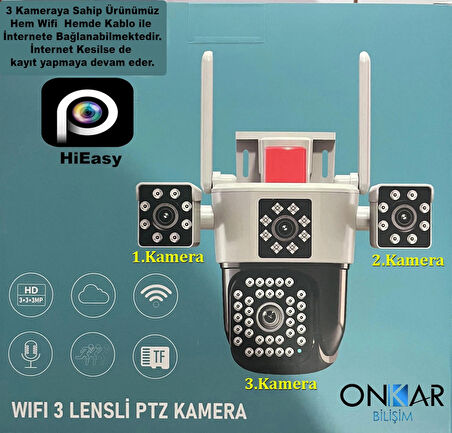 9MP 3 KAMERALI WİFİ PTZ KABLOSUZ GÜVENLİK KAMERASI