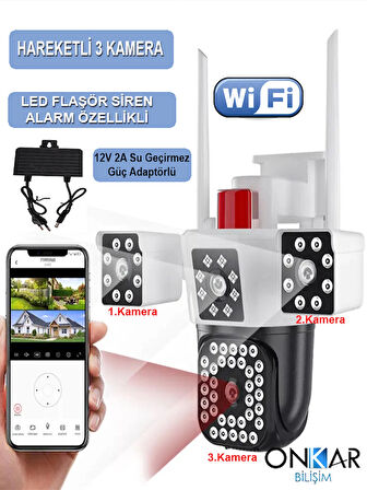 9MP (3+3+3) 3 KAMERALI WİFİ PTZ KABLOSUZ GÜVENLİK KAMERASI