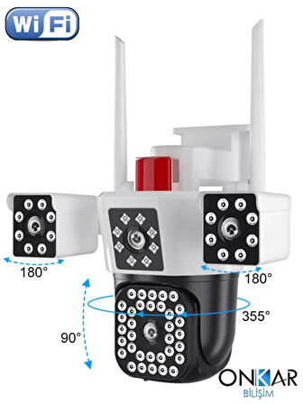 9MP (3+3+3) 3 KAMERALI WİFİ PTZ KABLOSUZ GÜVENLİK KAMERASI