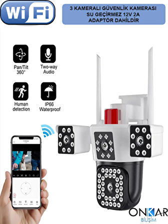 9MP (3+3+3) 3 KAMERALI WİFİ PTZ KABLOSUZ GÜVENLİK KAMERASI