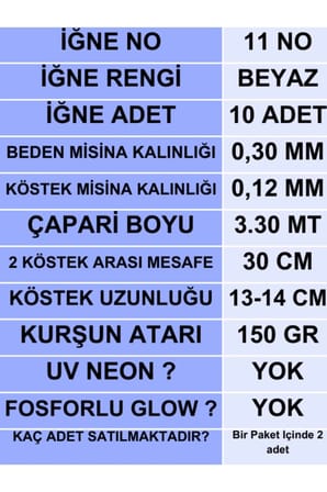 ea genset Çapari İstavrit Çaparisi 30x12 Beden, Haki Sim, 11 No Beyaz İğne, 10 İğneli Çapari, 2li Paket