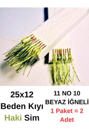 ea genset Çapari İstavrit Çaparisi 25x12 Beden, Haki Sim, 11 No Beyaz İğne, 10 İğneli Çapari, 2li Paket