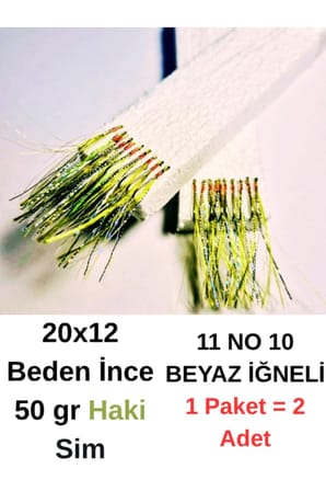 ea genset Çapari İstavrit Çaparisi 20x12 Beden, Haki Sim, 11 No Beyaz İğne, 10 İğneli Çapari, 2li Paket