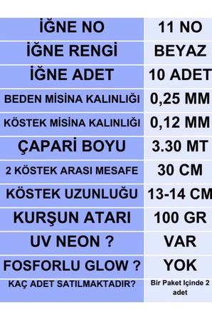 ea genset Çapari İstavrit Çaparisi 25x12 Beden, Uv Neon Turuncu Sim, 11 No Beyaz İğne, 10 İğneli Çapari, 2li Paket