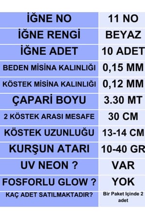 ea genset Çapari İstavrit Çaparisi 15x12 Beden, Uv Neon Turuncu Sim, 11 No Beyaz İğne, 10 İğneli Çapari, 2li Paket