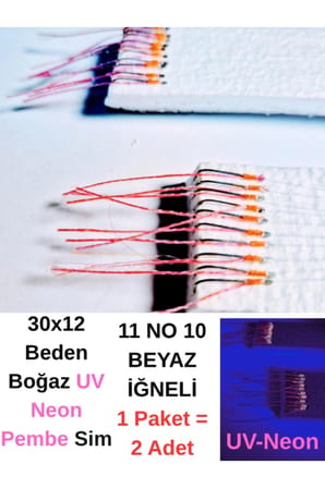 ea genset Çapari İstavrit Çaparisi 30x12 Beden, Uv Neon Pembe Sim, 11 No Beyaz İğne, 10 İğneli Çapari, 2li Paket