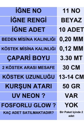 ea genset Çapari İstavrit Çaparisi 20x12 Beden, Uv Neon Pembe Sim, 11 No Beyaz İğne, 10 İğneli Çapari, 2li Paket