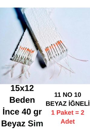 ea genset Çapari İstavrit Çaparisi 15x12 Beden, Beyaz Sim, 11 No Beyaz İğne, 10 İğneli Çapari, 2li Paket
