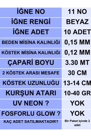 ea genset Çapari İstavrit Çaparisi 15x12 Beden, Mor Sim, 11 No Beyaz İğne, 10 İğneli Çapari, 2li Paket