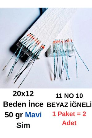 ea genset Çapari İstavrit Çaparisi 20x12 Beden, Mavi Sim, 11 No Beyaz İğne, 10 İğneli Çapari, 2li Paket