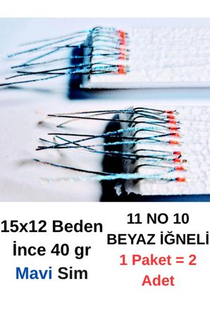 ea genset Çapari İstavrit Çaparisi 15x12 Beden, Mavi Sim, 11 No Beyaz İğne, 10 İğneli Çapari, 2li Paket