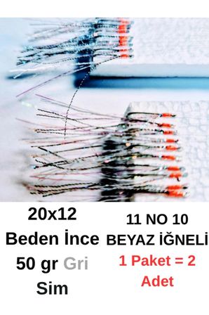 ea genset Çapari İstavrit Çaparisi, 20x12 Beden, Gri Sim, 11 No Beyaz İğne, 10 İğneli Çapari, 2li Paket