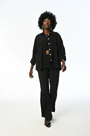 Kadın Oversıze Kesim Modal Kumaş Rahat Kalıp Gömlek