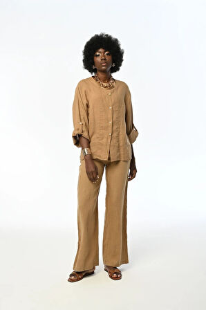 KADIN BİSİKLET YAKA KETEN GÖMLEK