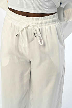 KADIN RAHAT KALIP BOL PAÇA EKRU PANTOLON