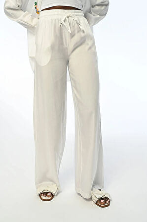 KADIN RAHAT KALIP BOL PAÇA EKRU PANTOLON