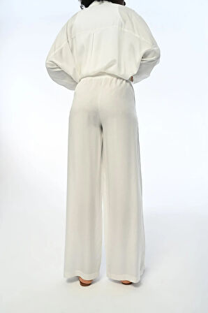 KADIN RAHAT KALIP BOL PAÇA EKRU PANTOLON