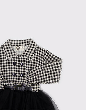 Çocuk Pamuk Baskılı Kumaş Fırfırlı Elbise ve Saç Bandı