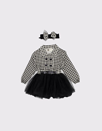 Çocuk Pamuk Baskılı Kumaş Fırfırlı Elbise ve Saç Bandı