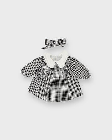 Çocuk Organik Müslin Uzun Kollu Bebek Yaka Pileli Elbise