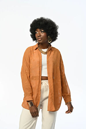 KADIN OVERSIZE DESENLİ ŞİFON İNCE GÖMLEK