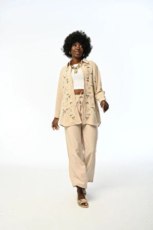 KADIN OVERSIZE KALIP NAKIŞLI GÖMLEK