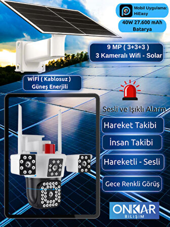 9MP 3 KAMERALI WİFİ SOLAR KABLOSUZ GÜVENLİK KAMERASI HİEASY