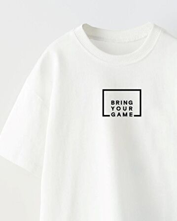 Bring Your Game Yazılı Futbol Tasarım Baskılı Beyaz Çocuk T-shirt