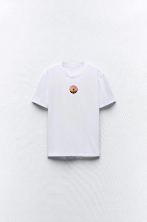 Yoga Art Manzara Tasarım Baskılı Beyaz Kadın T-shirt