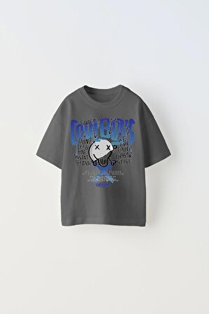 Cool Boys Yazılı Baskılı Füme Çocuk T-shirt