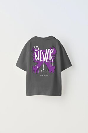 Never Let Me Go Yazılı Baskılı Füme Çocuk T-shirt