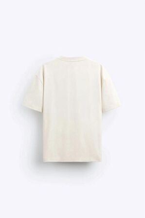 Classıc Aesthetic Yazı Baskılı Bej Erkek T-shirt