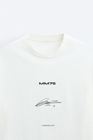İmza Baskılı Oversize Beyaz Erkek T-shirt