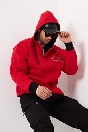 You Dont Have To Be Perfect Yazılı Kapüşonlu Bağcık Detaylı Fermuar Kapamalı Oversize Sweatshirt