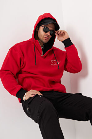 You Dont Have To Be Perfect Yazılı Kapüşonlu Bağcık Detaylı Fermuar Kapamalı Oversize Sweatshirt