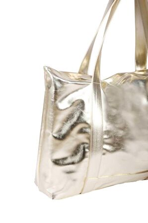 Gold Kaplama Suni Deri Tote Kadın Omuz Çantası