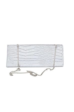 Gümüş Kroko Deri Kadın Clutch