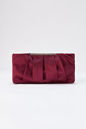  Bordo Zincir Askılı Pileli Saten Kadın Clutch