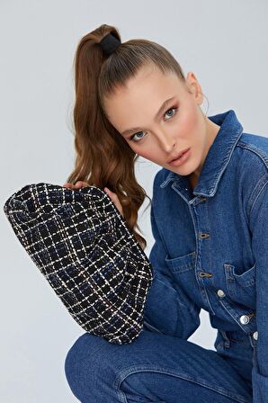 Siyah Burslu Tüvit Kumaş Kadın Omuz Çantası