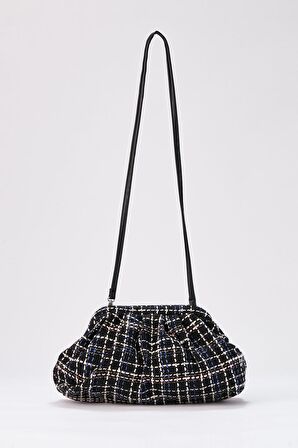 Siyah Burslu Tüvit Kumaş Kadın Omuz Çantası