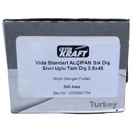 Çetin Kraft Alçıpan Sık Diş Sivri Uç 3.5x45 500 Lü