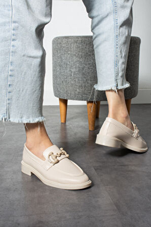 Bej Yumuşak Kadın Casual Günlük Kemik Toka Maskülen Ayakkabı