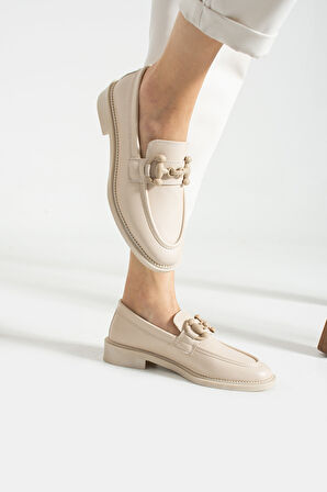 Bej Yumuşak Kadın Casual Günlük Kemik Toka Maskülen Ayakkabı