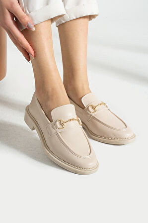 Bej Yumuşak Kadın Casual Günlük Tokalı Maskülen Ayakkabı