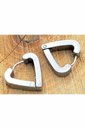 Çelik Gümüş Renk Düz Üçgen Çift Unisex Küpe