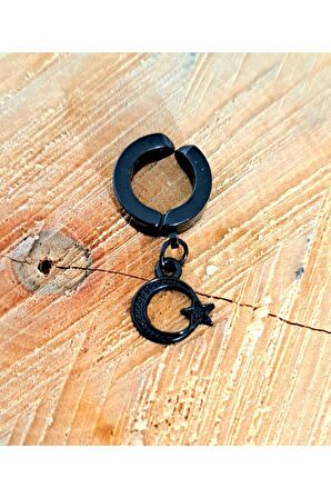 Çelik Ay Yıldızlı Siyah Kıstırma Küpe