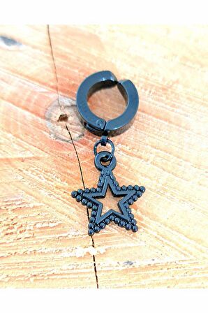 Çelik Kabartma Yıldız Siyah Unisex Küpe